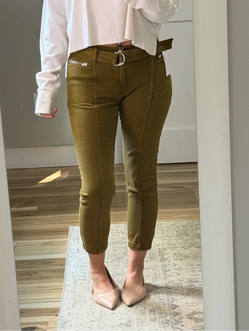 Banana Republic Olive Cropped Slim Jeans with D-Ring Belt